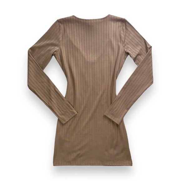 BROWN LONG-SLEEVE FRONT ZIPPER KNIT DRESS · SIZE M · NWT - Picture 3 of 6